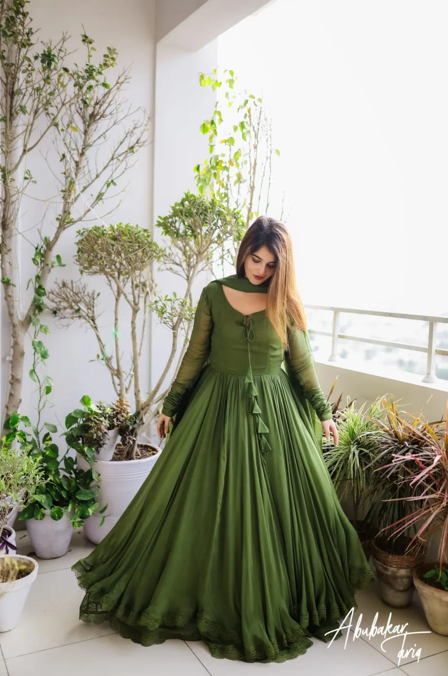 SOLID LIGHT GREEN LONG FLAIR ANARKALI WITH DUPATTA