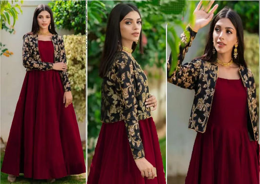 2Pcs Embroidery Koti With Kelli Sleeveless Long Maxi