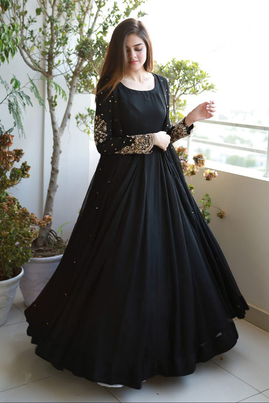 Heavy Embroidered With Front And Back Pearls Attached Gown With Long Maxi Trouser 3Piece