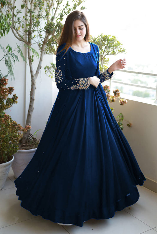 Heavy Embroidered With Front And Back Pearls Attached Gown With Long Maxi Trouser 3Piece