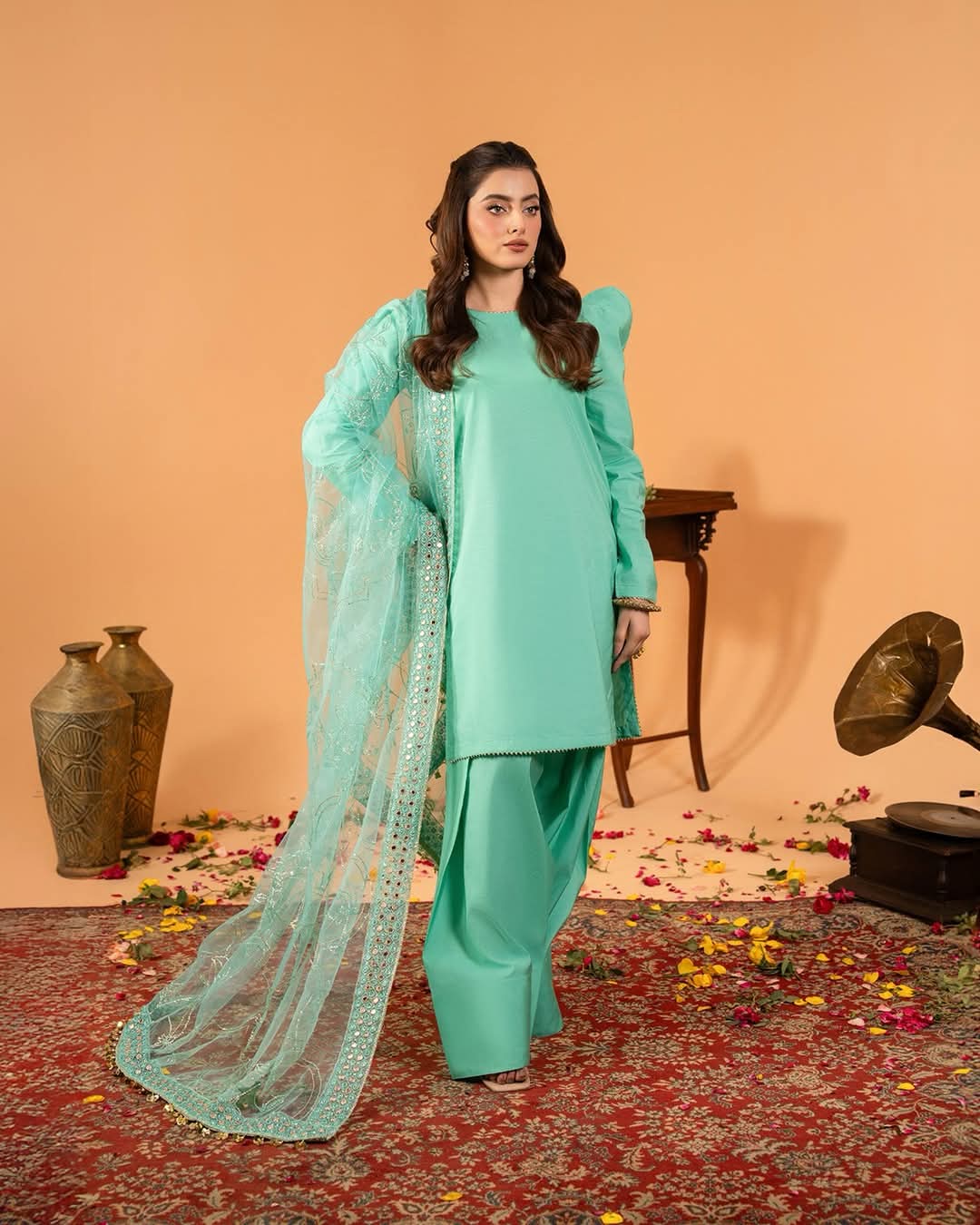 3 Pc Plan Paper Katan Stitch Dress