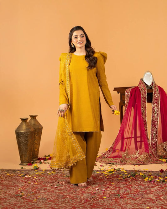3 Pc Plan Paper Katan Stitch Dress