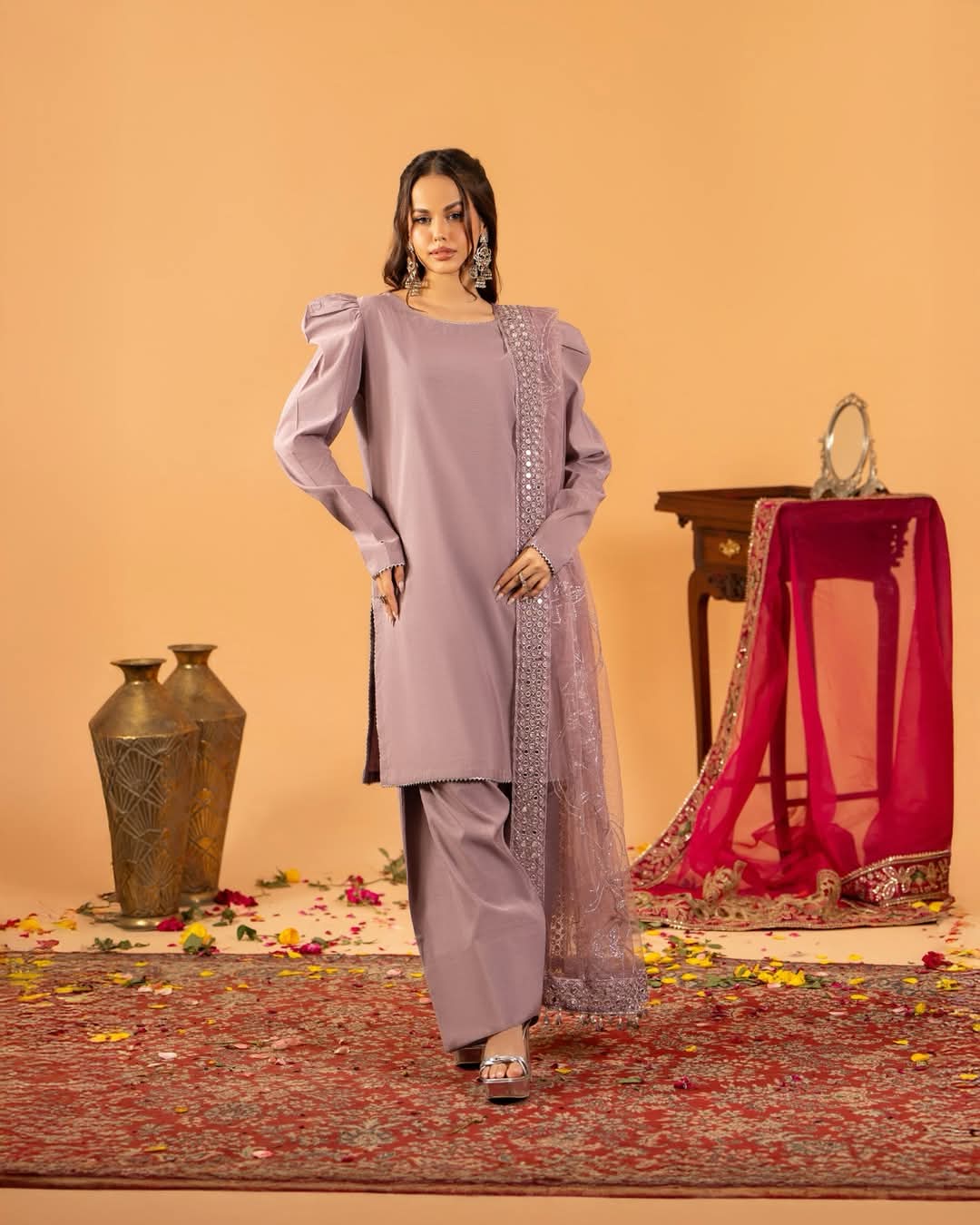 3 Pc Plan Paper Katan Stitch Dress